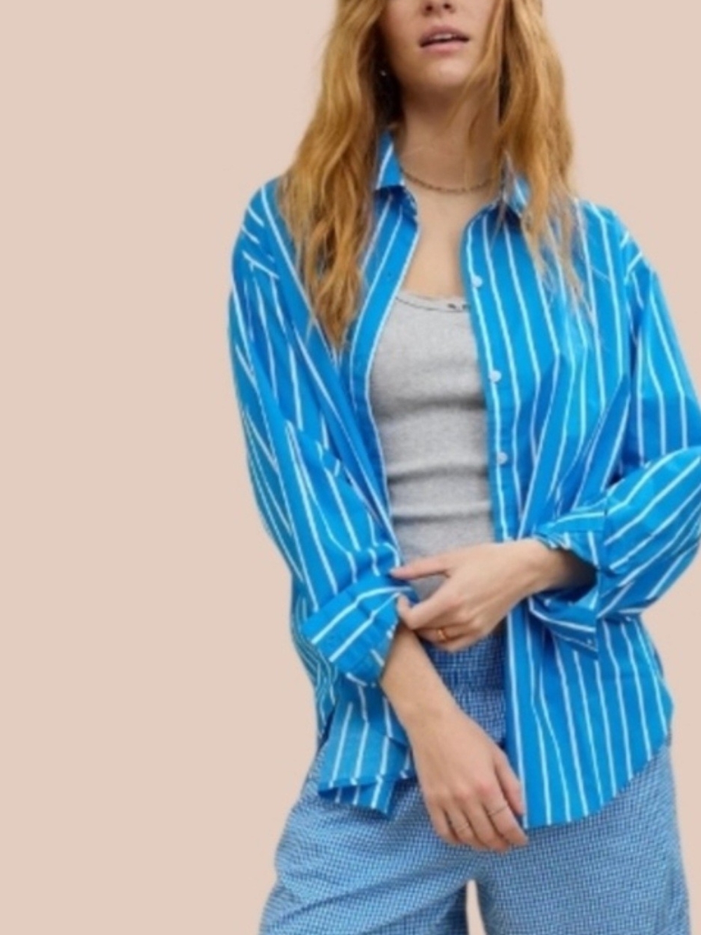 aerie Blue & White Striped Button-Down Shirt